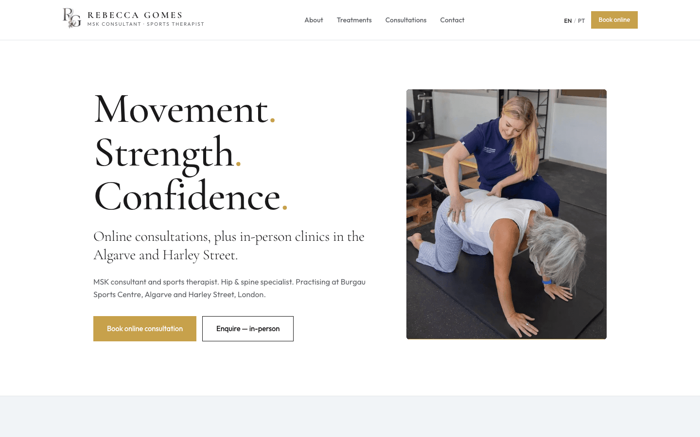 Rebecca Gomes practice website homepage